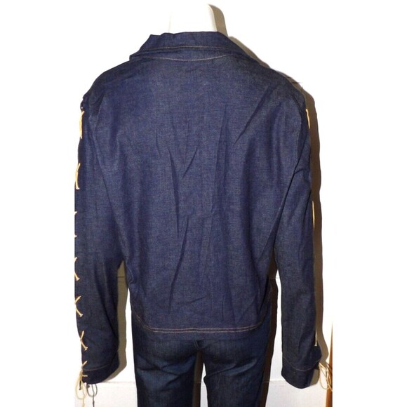 GDS Goddess Denim Jean Button Up Blouse Shirt Laced Up Sleeves Vintage Size XL - Picture 6 of 14